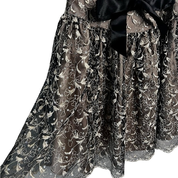 Gunne Sax Black Gold Bow Waist Mesh Lace Overlay Mini Vintage Y2K Prom Dress - Picture 3 of 14